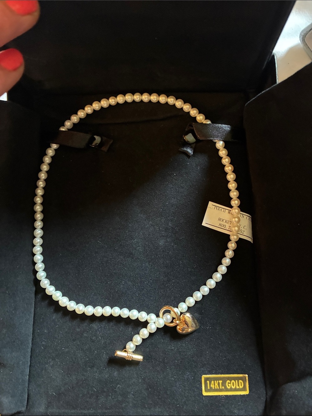 Vintage Peter Brams 14K Yellow Gold Cultured Pearl Toggle Necklace Heart Charm